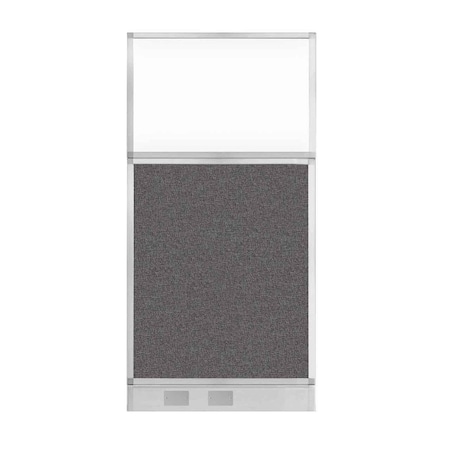 Hush Panel Cubicle Partition 3' X 6' Charcoal Gray Fabric Clear Window W/ Cable Channel